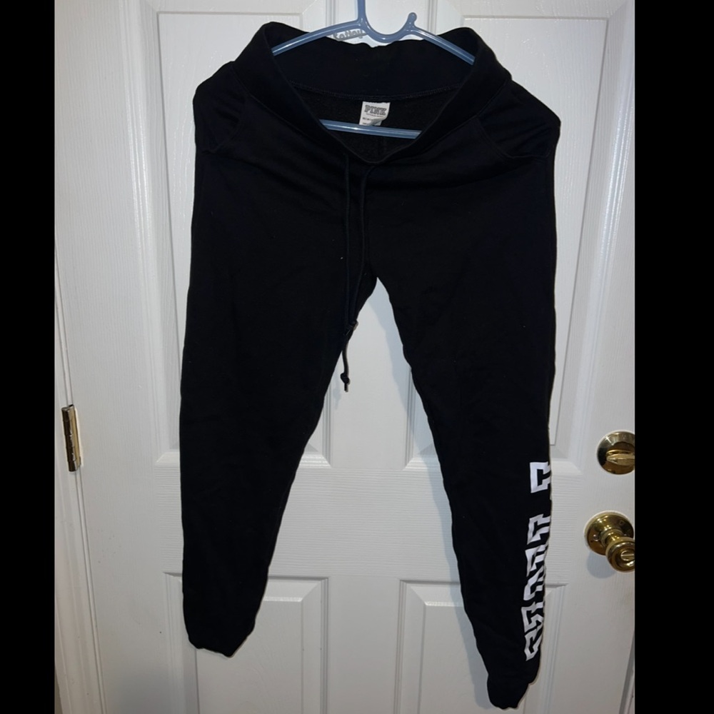 PINK Victoria's Secret Black Joggers with White Logo